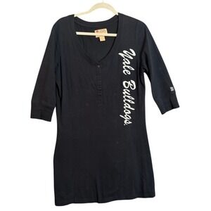 Vintage IZOD Collegiate Yale Bulldogs Black 3/4 Sleeve V Neck T Shirt Dress XL